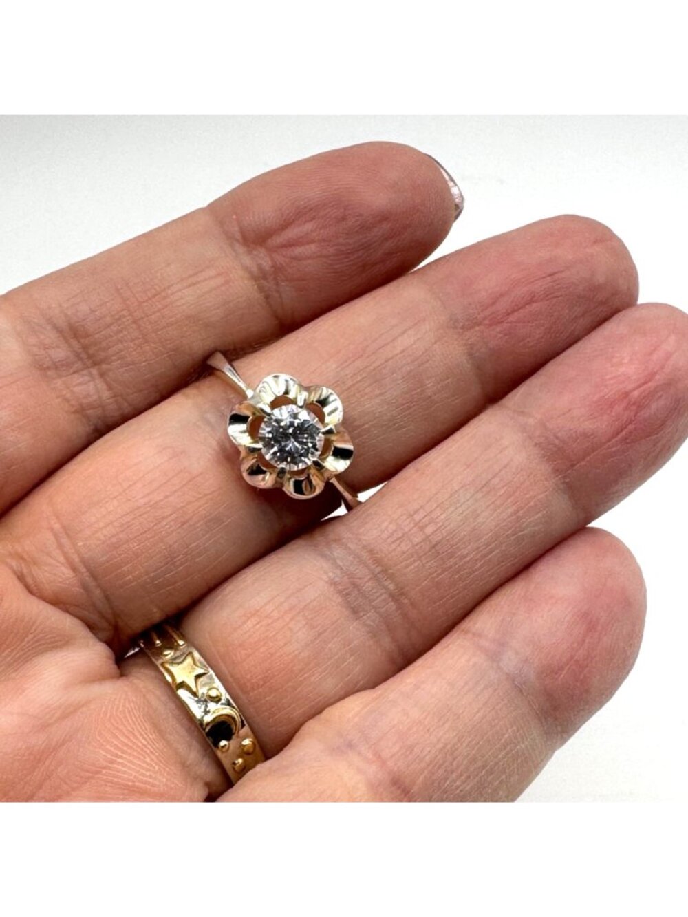 VTG Sterling Silver 925 Cubic Zirconia Flower Design Statement Ring Size 9 - Picture 5 of 12